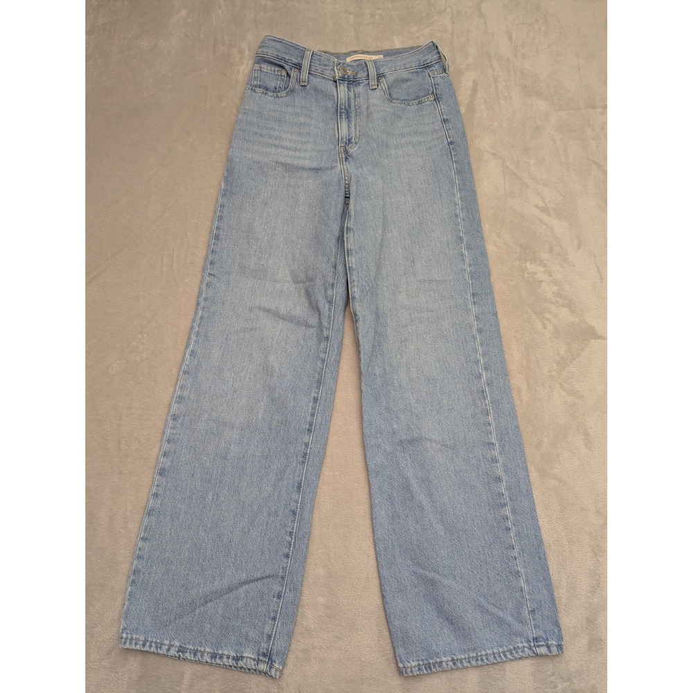 Levis High‎ Waisted Straight Jeans Womens 25 Blue Light Wash Y2K Stretch Denim